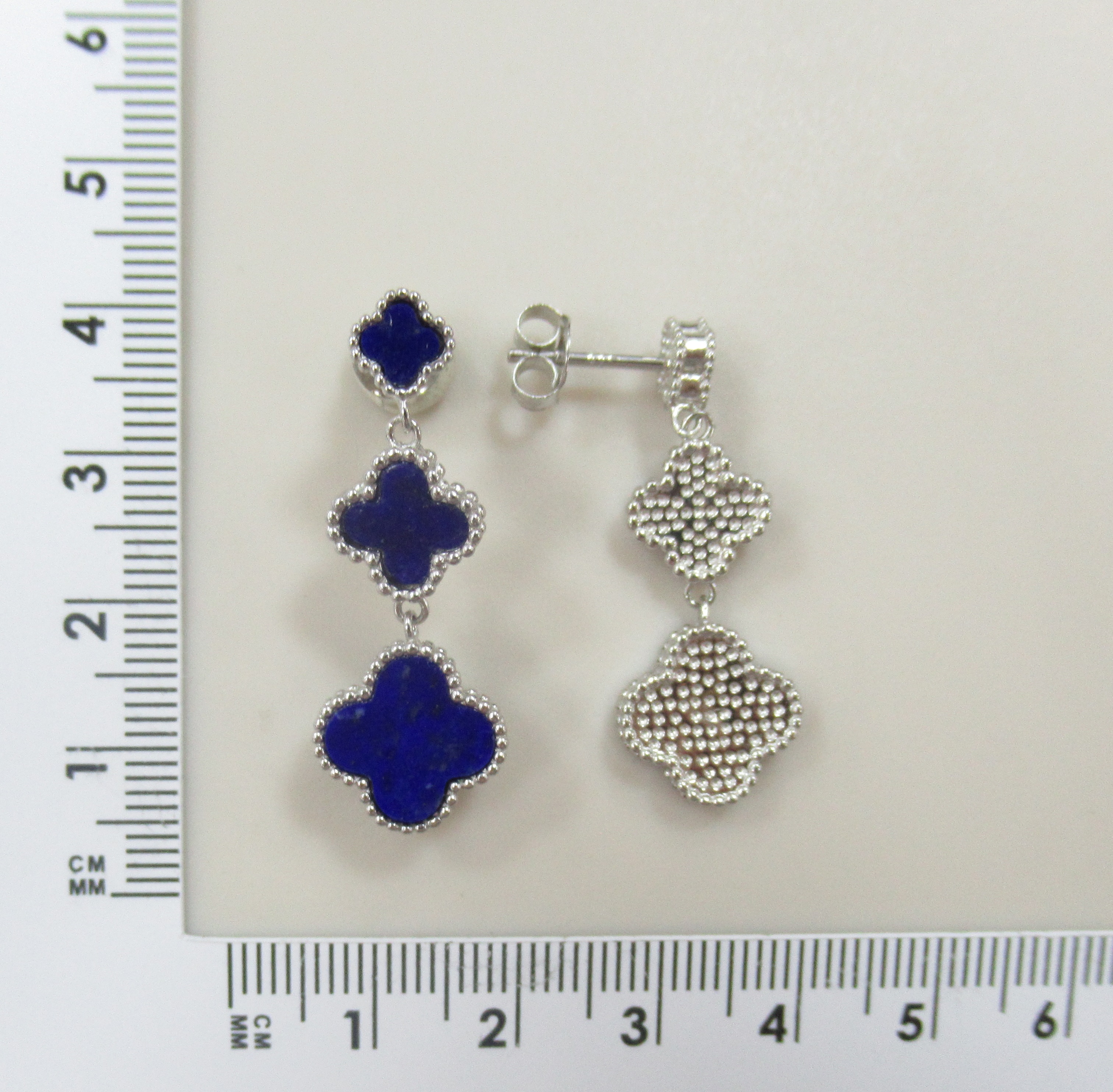 Серебряные серьги с лазуритами "Клевер"